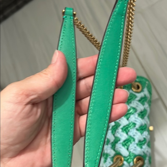 Kate Spade Green and Blue Mini straw Bag with Chevron Pattern - Picture 12 of 13